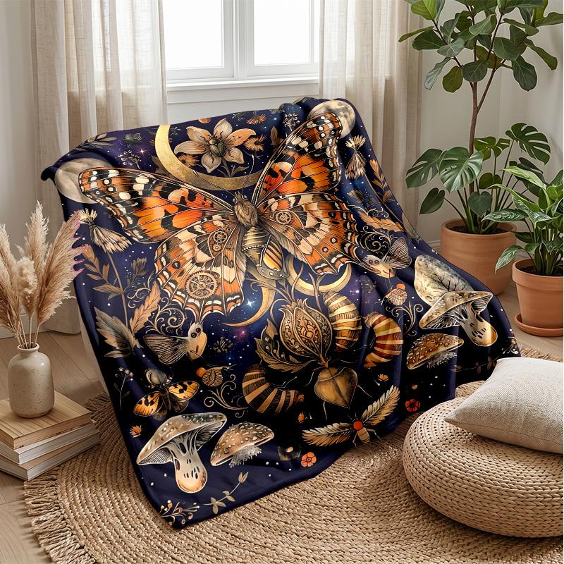 Mystic Butterfly Night Theme blanket Lightweight Warm Flannel Blanket Decorative Throw Blanket for Home Decoration