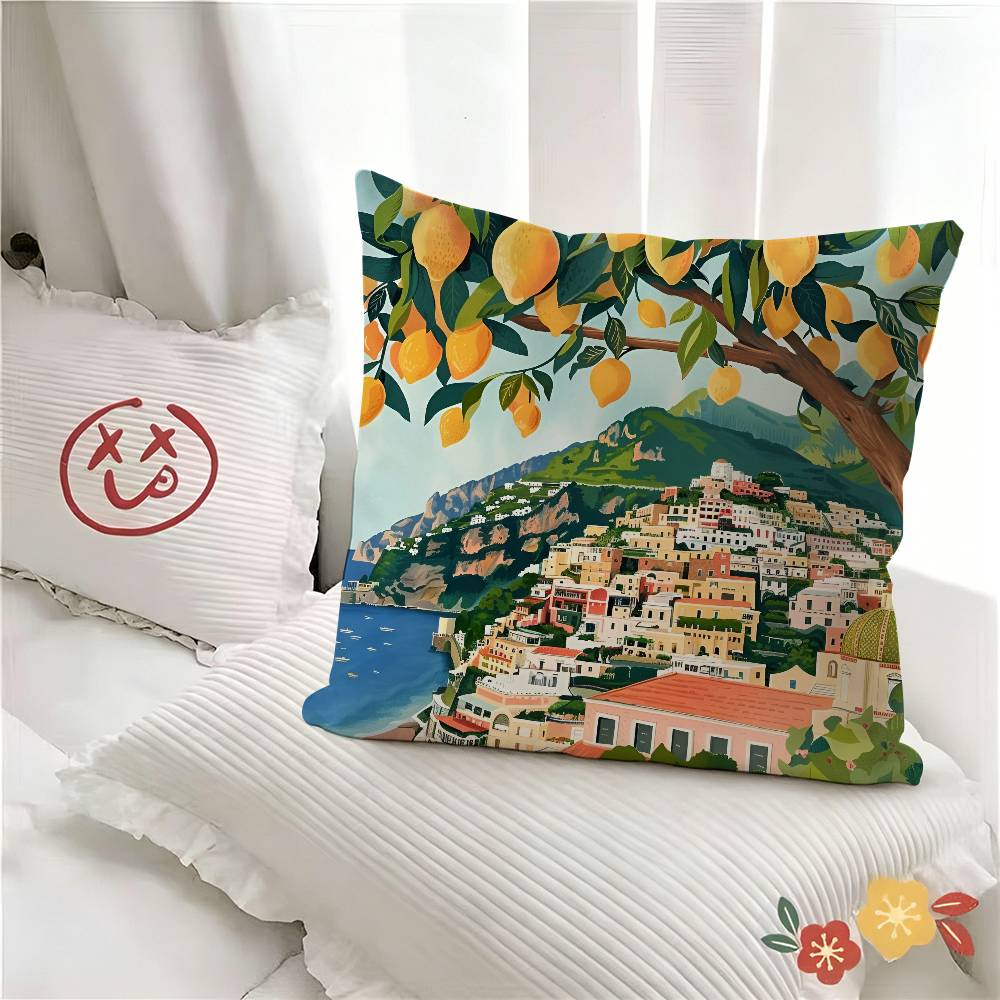 pc Italian Amalfi Coast Lemon Pillow Case Fashion Square Pillowcase Bedroom Sofa Room Ins Decoration Leisure