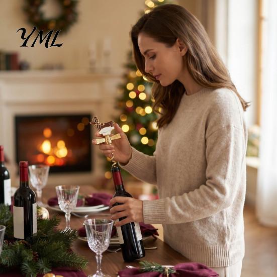 Durable Cork Remover Zinc Alloy Christmas Wine Bottle Opener, Enamel Hat/Gift/Bear/Dachshund Design, Ergonomic Opener Double Wing Handle Corkscrew,