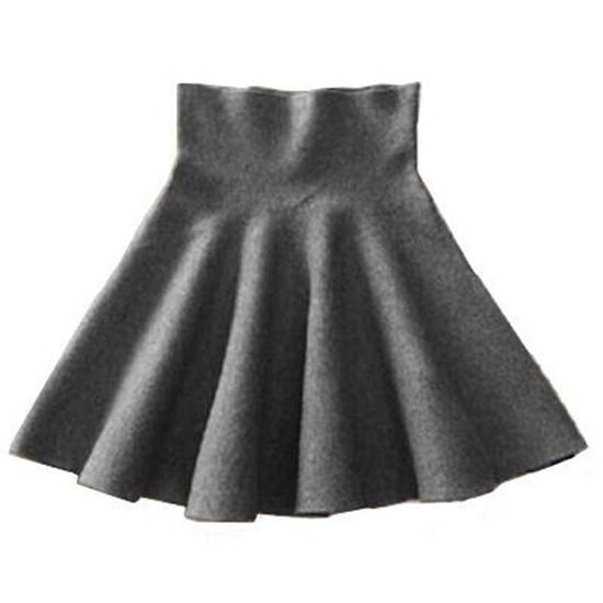 Women High Waist Knitting Woolen Skirt Ladies Slim Elastic Pleated Flared Skirts