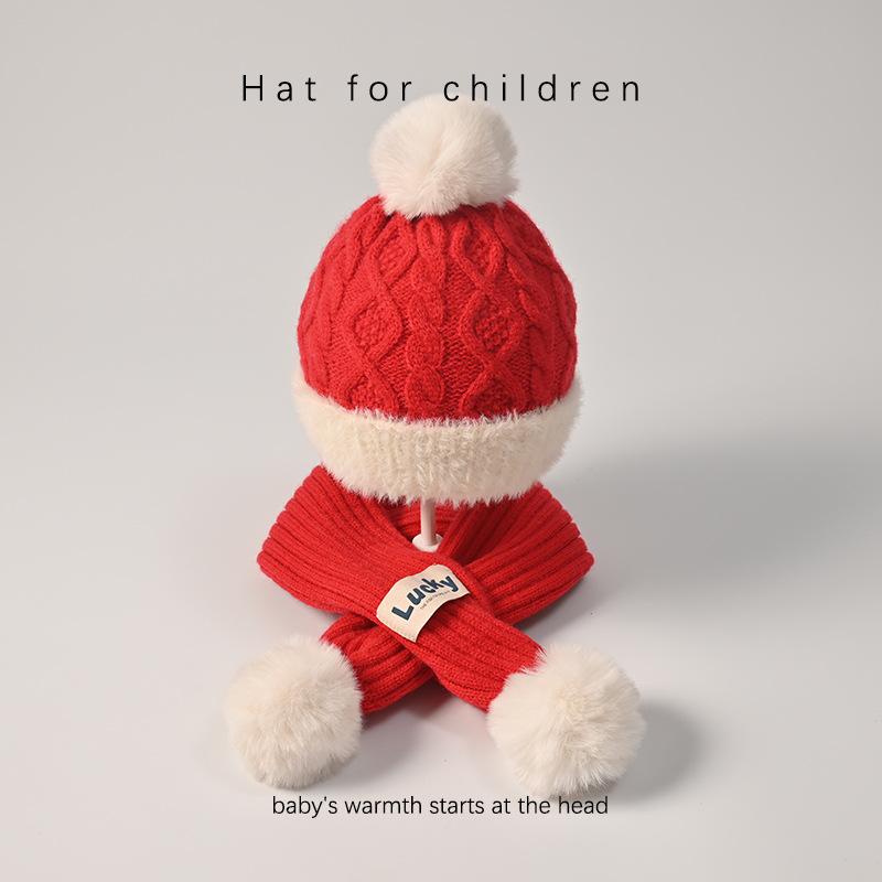 Christmas Children's Hat, Scarf and Gloves Three-piece Baby Set Winter Cashmere Baby Boys and Girls Necklaces To Keep Warm