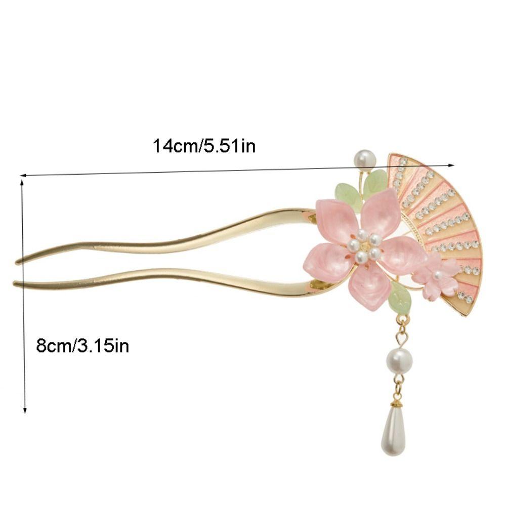Tassel U Shaped Hair Stick Floral Hanfu Hair Stick Elegant Flowers Hair Stick  Ladies