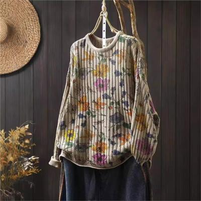 Женский осенний свитер Niche O-образным вырезом с длинными рукавами и винтажным принтом, свободный свитер в стиле ретро