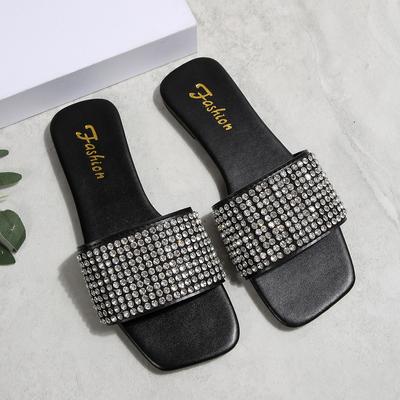 Мода Мода Кристалл Лето Женские Шлепанцы 2025 Красочные Стразы Плоские Сандалии для Женщин Комфорт Нескользящие Пляжные Слайды Вьетнамки