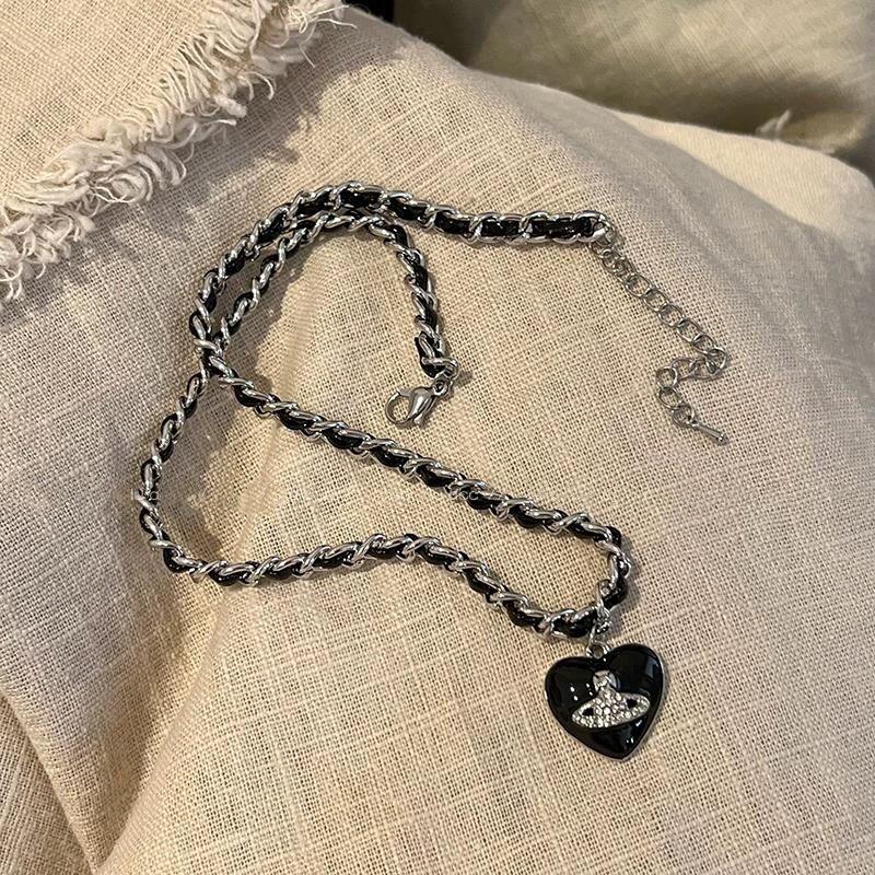 Кожаное ожерелье Vivienne Westwood с сердцем и Сатурном - Женский чокер на ключицы «Императрица-вдова Цыси»