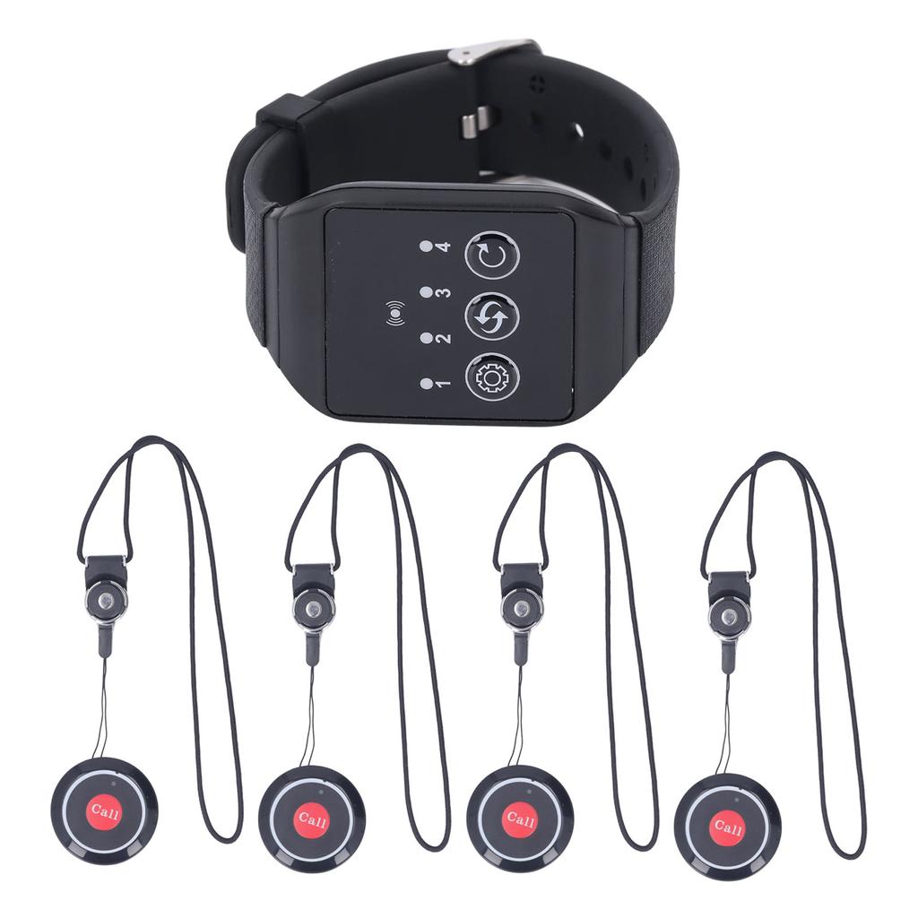 Wireless Restaurant Service Calling System 1 Watch and 4 Button Pagers Waterproof Restaurant Pager