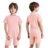 Kids Girls Boys Adaptive Clothing Round Neck Short Sleeve Back Zipper Solid Color Jumpsuit