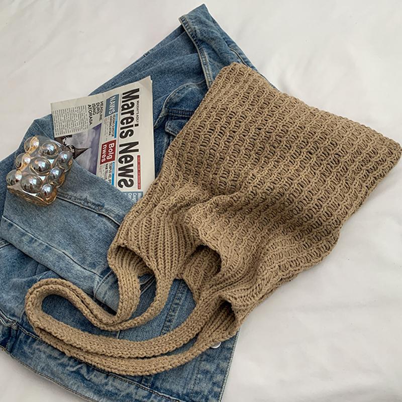 Пляжные сумки Женская сумка через плечо Вязаная крючком сумка Дизайнерская вязаная сумка-шоппер с полой ручкой сверху