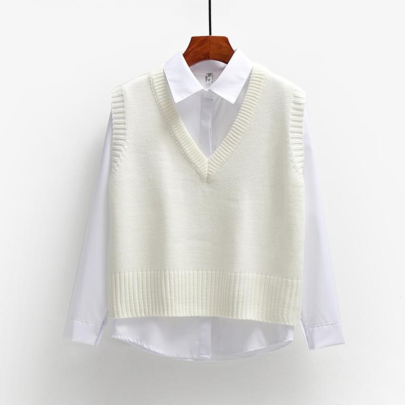 Жилет свитер с V-образным вырезом, короткий свободный жилет, женский вязаный жилет
