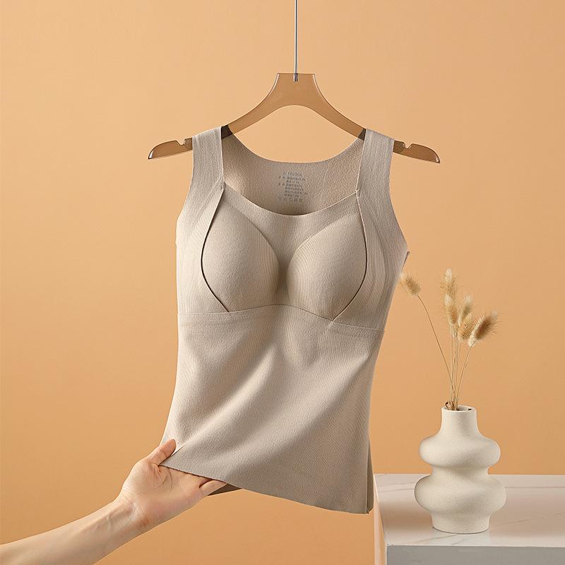 Женская термомайка на бретелях из шерсти и шелка со встроенными чашками