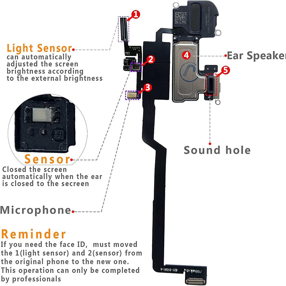 Earpiece Ear Speaker Flex Cable Replacement For iPhone X XR XS 11 12 Mini Pro Max With Light SenSor NO Face ID