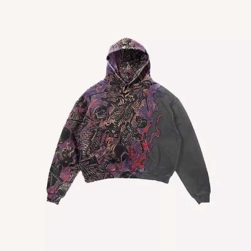 Y2K Gothic Punk Skull Print Hooded Sweatshirt Unisex Oversized Streetwear Casual Long Sleeve Pullover