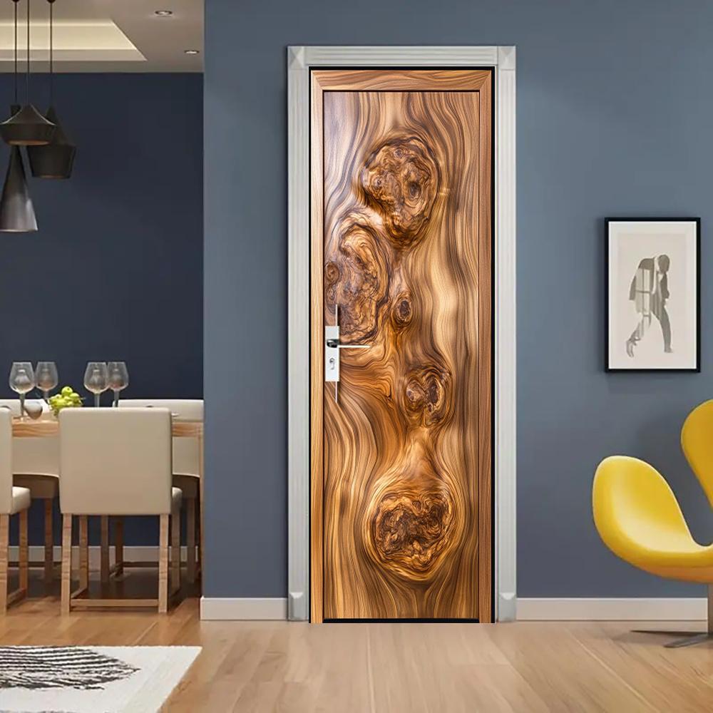 3D Door Decoration Stickers Vibrant Abstract Wood Wallpaper For Living Room Home Decor Bedroom Art Decals