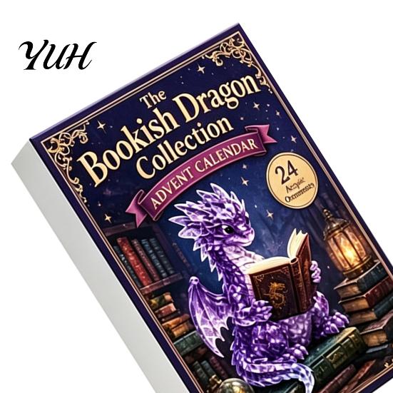 Collectible Dragon Figurines Crystal Advent Calendar 2026, 24 Days Fantasy Reading Book Countdown Calendar, Desktop Decoration for Bookshelves