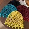 Breathable Hollowed Out Knitted Hat Round Beads Pearl Fringed Crochet Hat Handmade Beret Cap Fashion Headwear