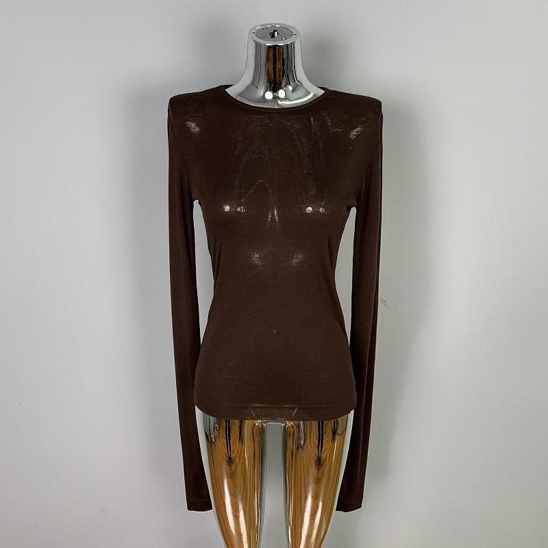 Женская сексуальная одежда Мягкая и слегка соблазнительная облегающая рубашка с круглым вырезом Модная футболка Топ