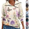 Ladies' Autumn And Winter Top With Zipper, Casual Retro Floral Print Long Sleeved Top