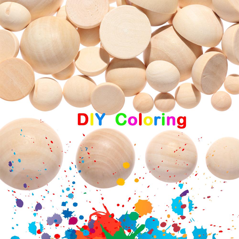 Graffiti Unfinished Accessories Jewelry Making Split Round Balls Half Wooden Beads Half-faced Wood