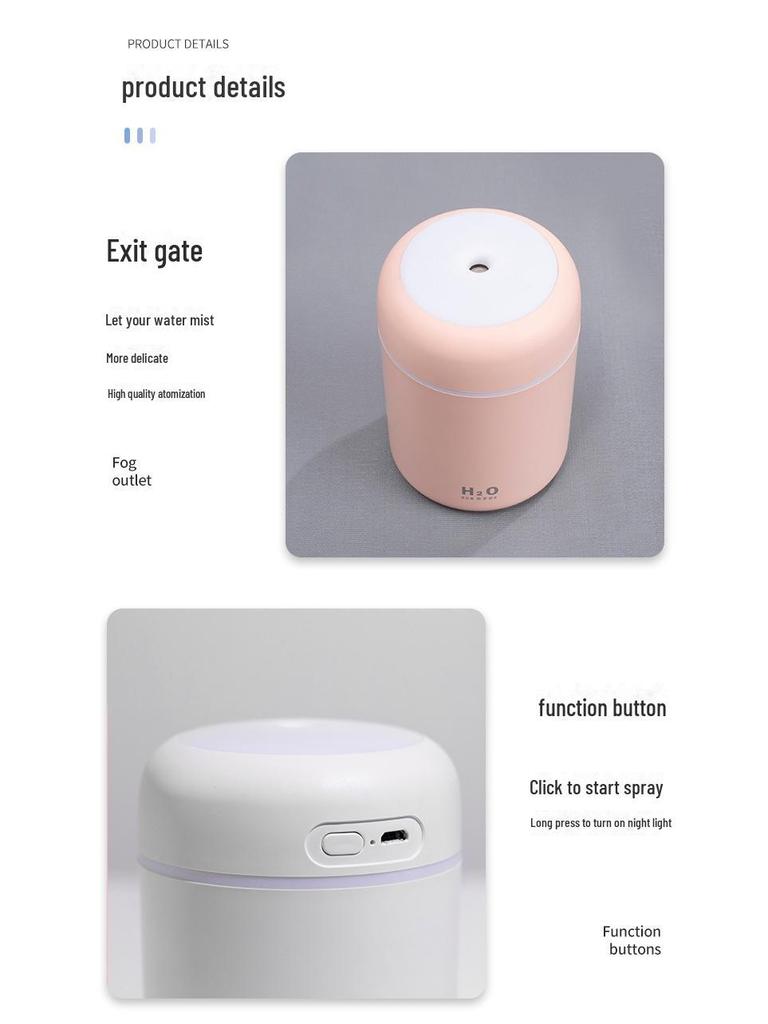 Colorful Portable USB Air Humidifier for Home & Car - Silent, Logo Gift Option