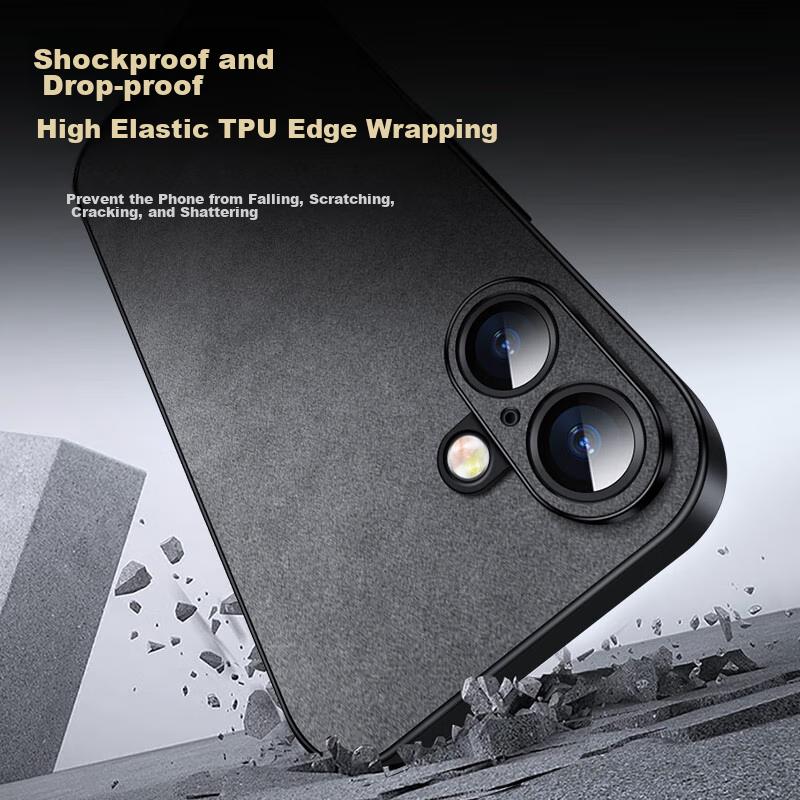 IPhone 16 Plus Case, Apple 16 Plus Protective Cover, Full Lens Protection, Soft, Simple Luxury Outer Case, Shockproof,n, Leather Cover, Black