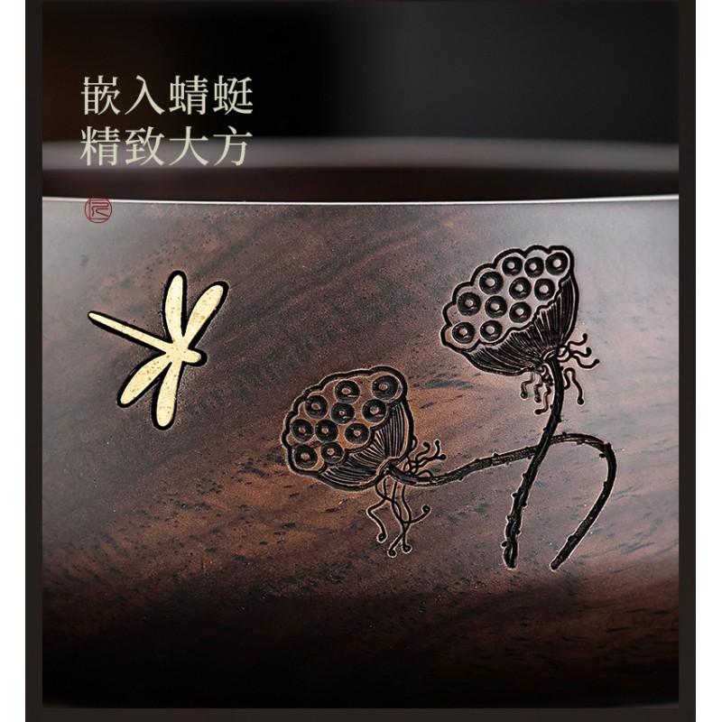 Ebony Wood Tea Waste Basin Large Capacity Handcrafted Carved Washing Bowl Home Use