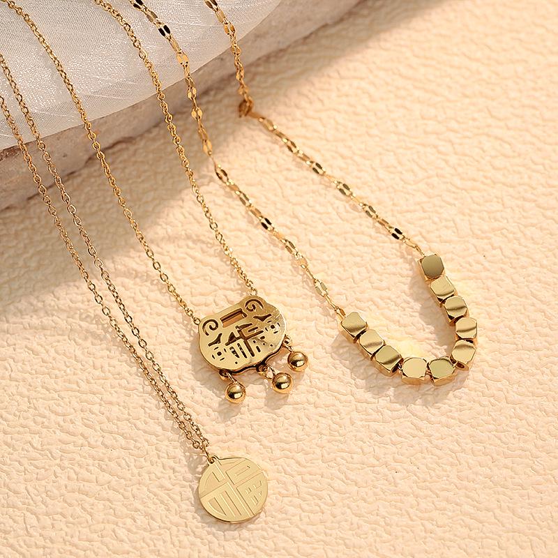 Трендовая золотая монета, счеты, голова тигра, цепочка на ключицу с символом долголетия для аксессуаров к осенним и зимним свитерам