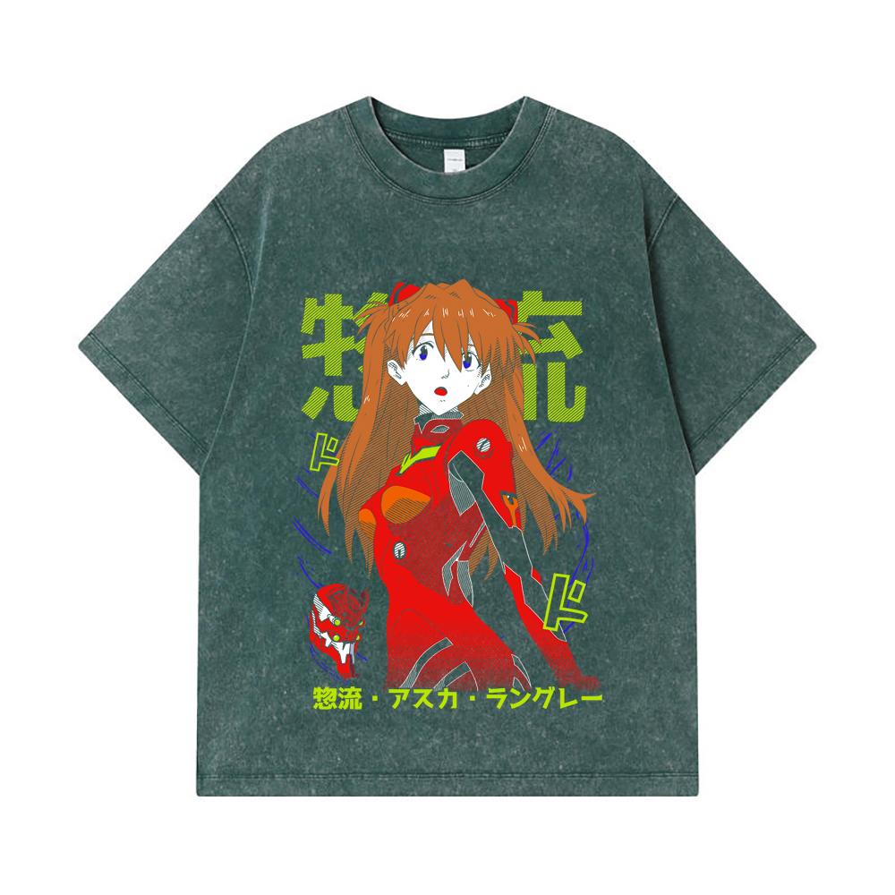275 GSM Washed T-shirts 100% Cotton Evangelion V10 Asuka Print Unisex Heavy Cotton T Shirt