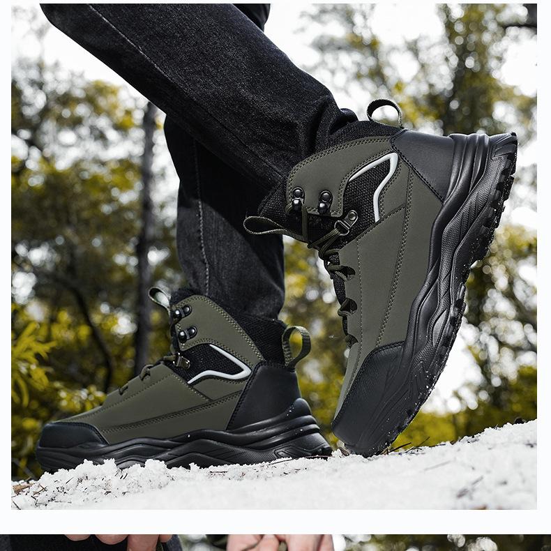 Мужские зимние бархатные ботинки для снега, повседневные теплые хлопковые ботинки на шнуровке из искусственной кожи, большие высокие толстые нескользящие водонепроницаемые ботинки 39-48