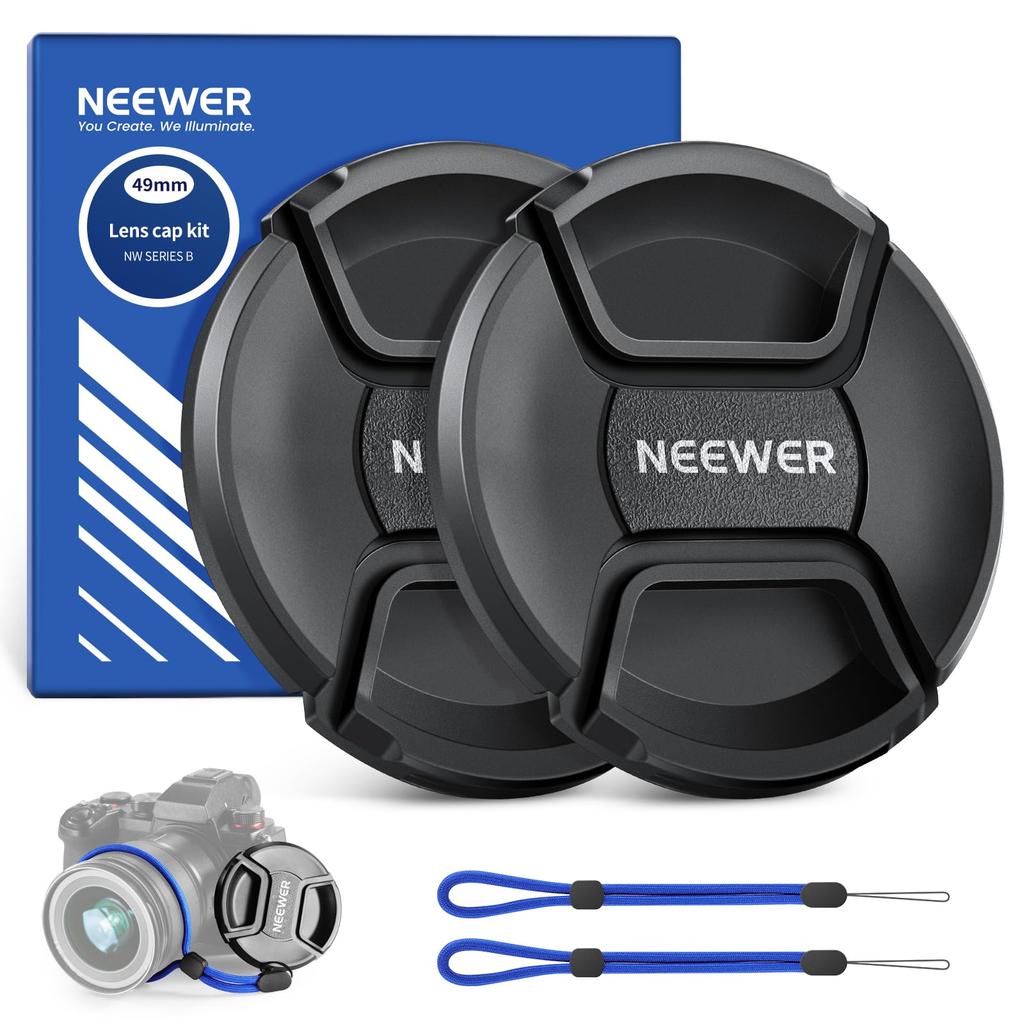 NEEWER 49mm Lens Cap Set Made of and with Inner and Cleaning Compatible with Universal Cameras (2-Piece Set) ABS, Waterproof, Scratch-Resistant,