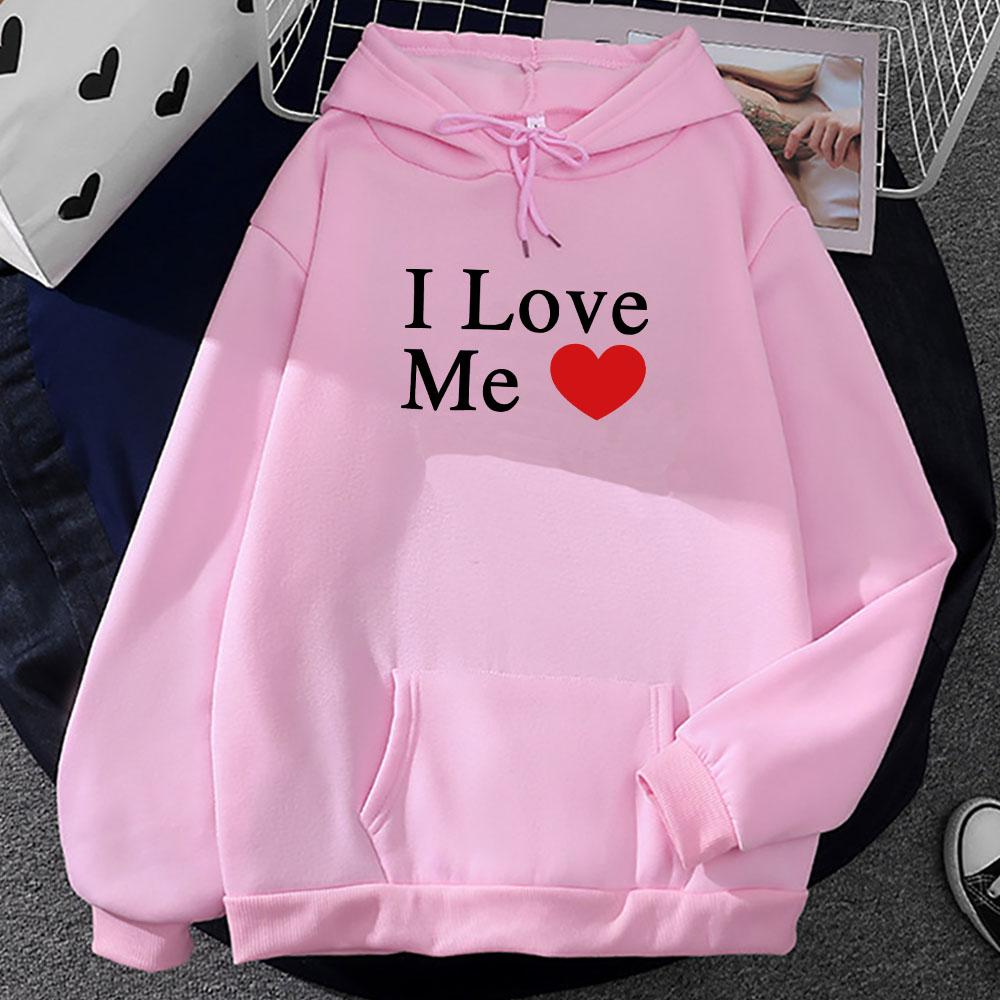 Я люблю себя Толстовки с принтом букв Длинный рукав Повседневные толстовки с капюшоном Графика сердца Одежда Hombre Мужчины Женщины Толстовка