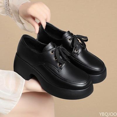 Роскошная женская кожаная обувь Модные лоферы на толстой подошве на шнуровке Обувь для пожилых людей для ленивых Повседневная легкая женская обувь