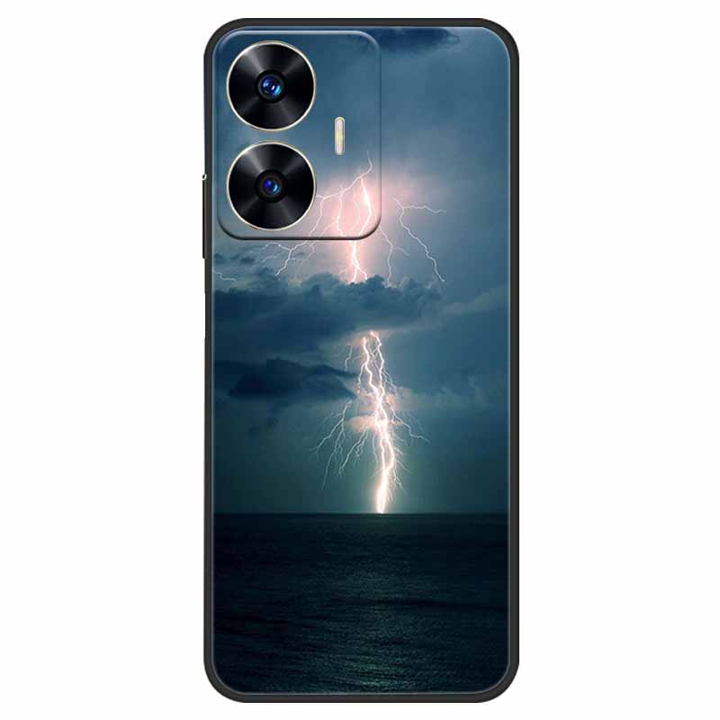 Чехол для телефона Realme C55 Черный Силиконовый Fundas Для Realme C55 RMX3710 ТПУ Мягкая Задняя Панель Coque Звезда Нарисована на RealmeC55 C 55
