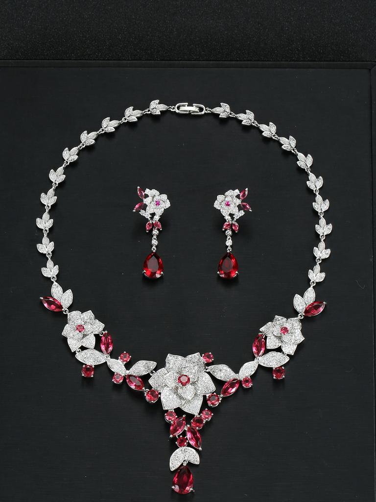 Роскошный свадебный комплект из циркона с камелиями, ожерелье и серьги, для гала-вечернего свадебного платья, высококачественная бижутерия для женщин