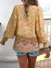 Bohemian Rayon Print Lace-up Long Sleeve Top for Women - 2025 Spring/Summer Collection