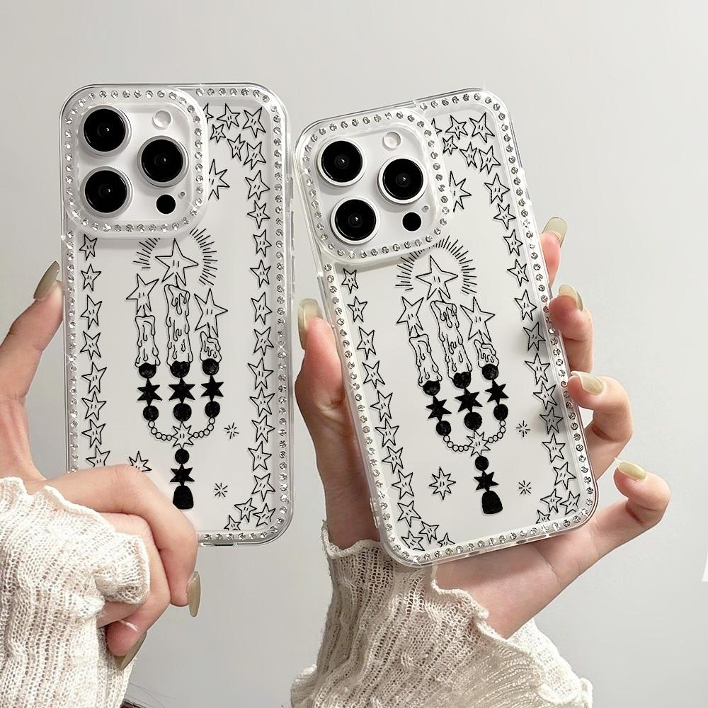 Чехол-браслет с цепочкой для iPhone 17 16 15 13 14, Air 17 12 14 16 Pro 17 14 16 Pro Max, с милым узором в виде сверкающих бриллиантов и ремешком.