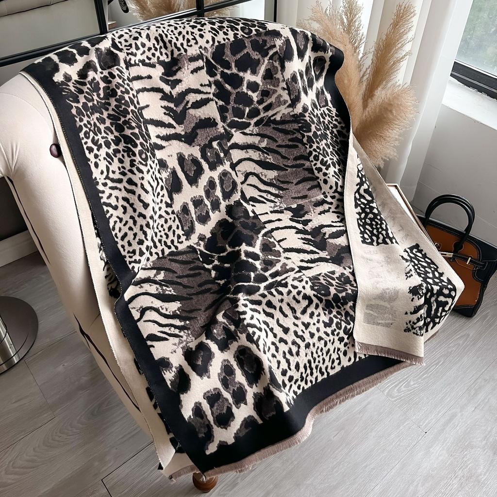 Air-Conditioned Room Shawl Scarf Female Leopard Print Scarf Imitation Cashmere Warm Long Scarf Cape