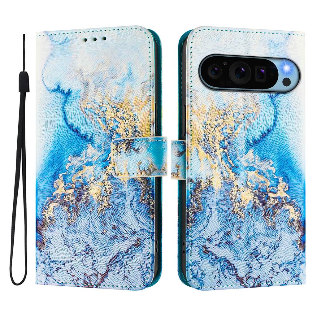 Роскошный кожаный чехол-книжка цвета морского мрамора для Google Pixel 5,5a 5G/6,6a,6 Pro/7,7a,7 Pro/ 8,8a,8 Pro /9,9 Pro,9 Pro XL