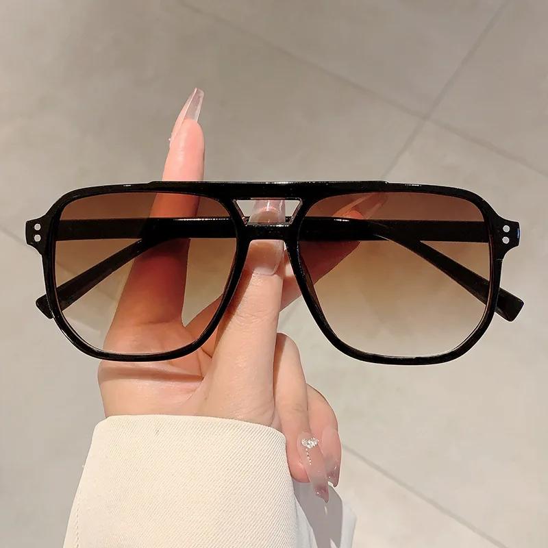 Vintage Double Bridges Men Square Sunglasses Fashion Clear Ocean Lens Sun Glasses Women Trending Shades Eyewear Uv400 Glasses