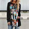 Plus Size Women's Colorful Christmas Print Comfortable Long Sleeve Round Neck T-shirt Christmas Casual Baggy Mid Length T-shirt