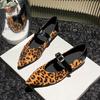 Fashion Sexy Leopard Height Increasing Flat Shoes Woman Buckle Belt Loafers Pointed Toe Flock Flats Ladies Cozy Moccasins Big Size 42