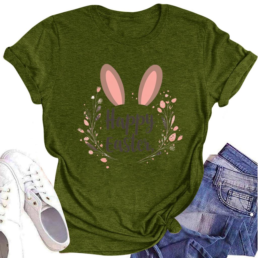 Women's Printed Round Neck Short-sleeved T-shirt Top