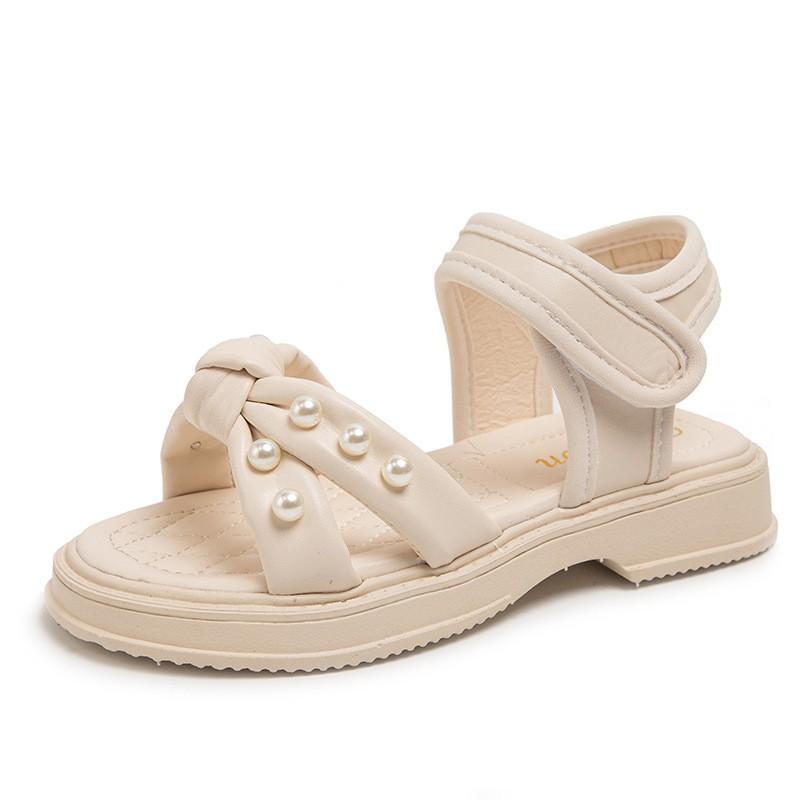 Girls Sandals With Pearl Decorations Soft Sole Princess Style Beach Shoes Toddlers Kids