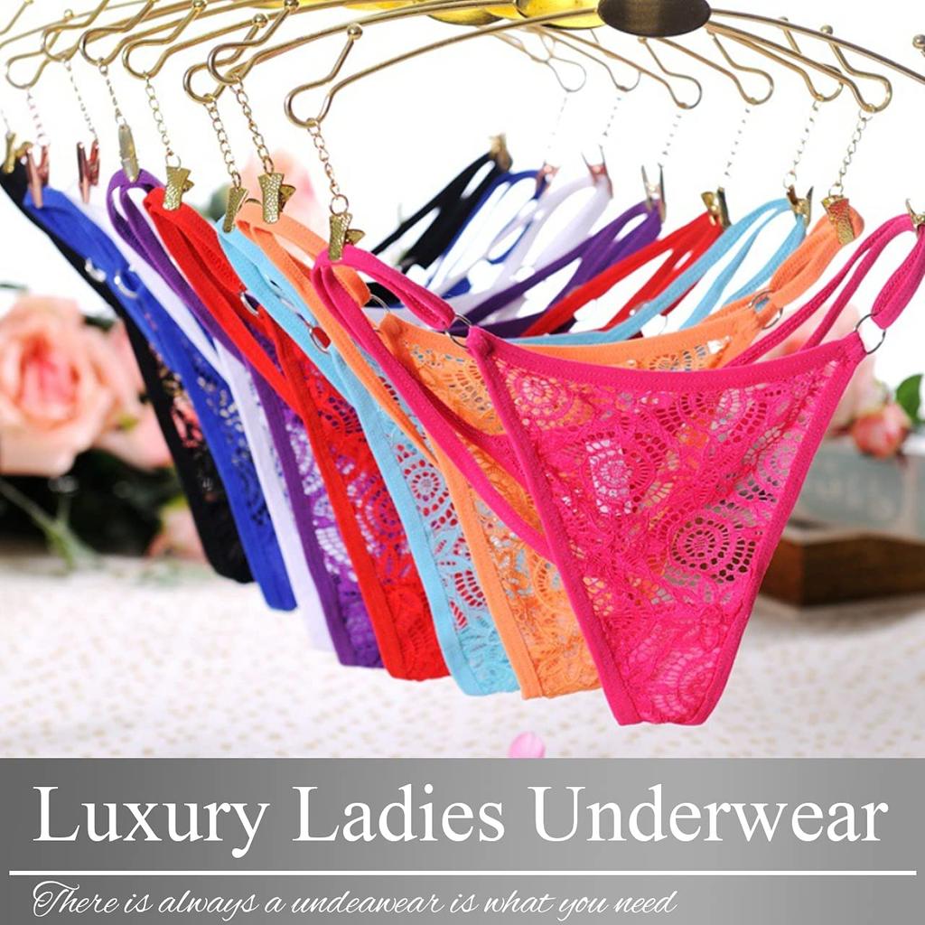 BUZZxSELECTION Lace Floral Sexy Underwear Panties Lingerie TV119 Women's T-Back (01.Black)