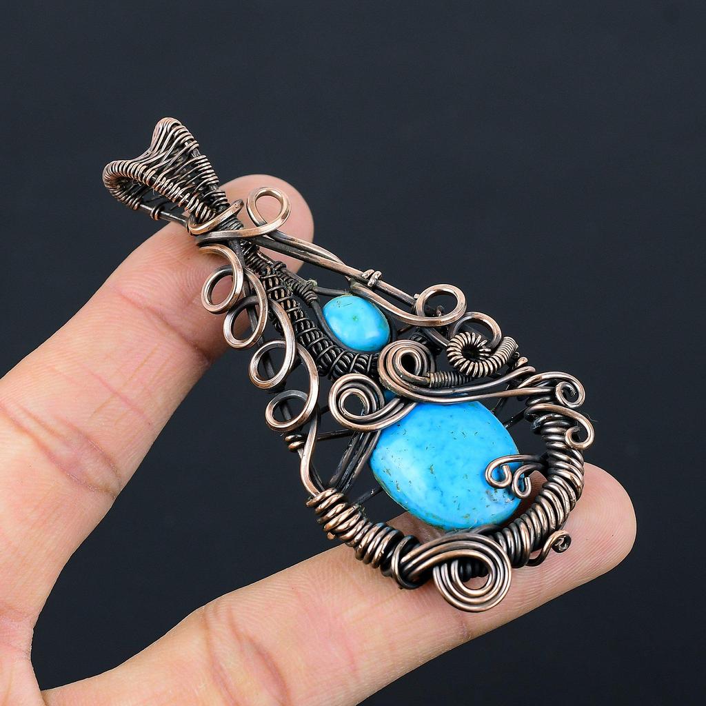 Arizona Turquoise Gemstone Pendant, 999 Copper Wire Wrapped Pendant Jewelry, Handmade Antique Jewelry Gift For Mother