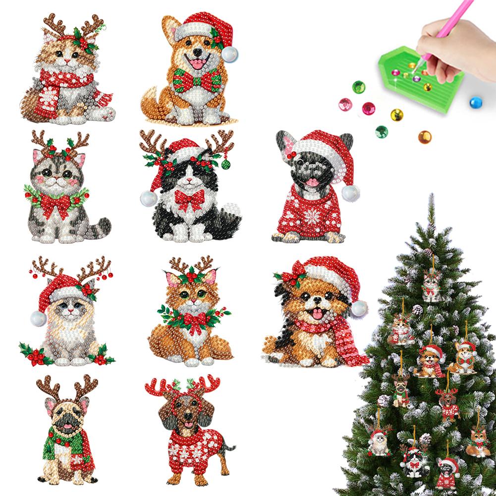 6/10/15pc Xmas Theme 2D/Flat DIY Hanging Diamond Art Kits Acrylic Rhinestone Diamond Christmas Tree Wall Window Pendant Ornament