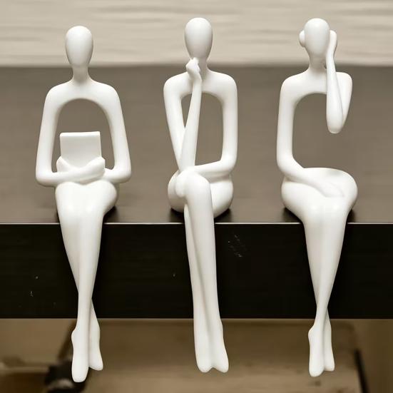 jijijing 3Pcs/Set Abstract Human Figurines, 3D Printed Modern Minimalist Art Sculpture, Artistic Sitting Figure Statues for Home Shelf Table