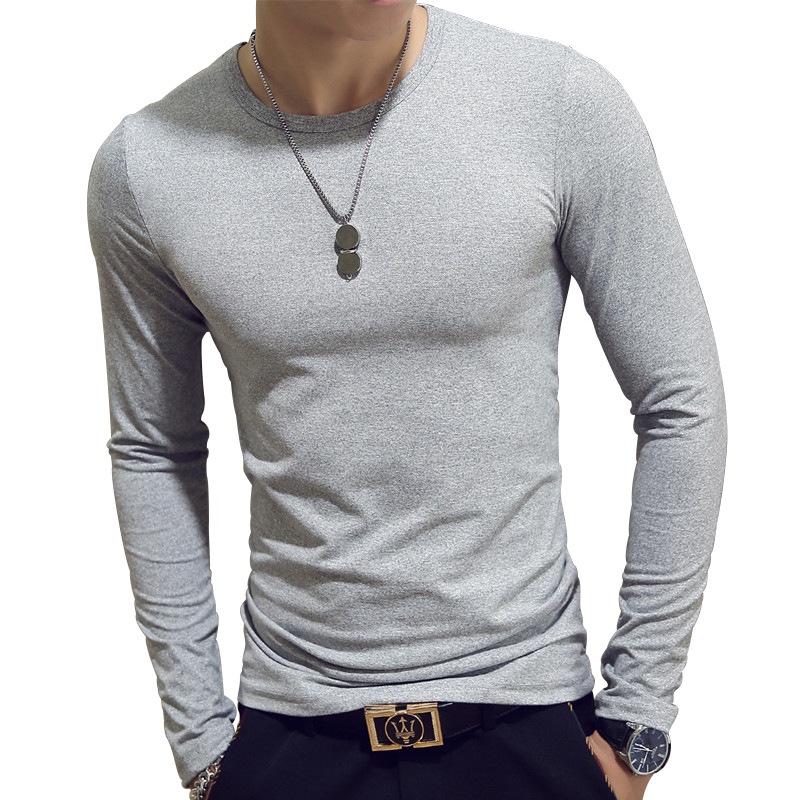 Elegant Solid Color Slim Fit Long-sleeved T-shirt For Men Fashionable And Comfortable
