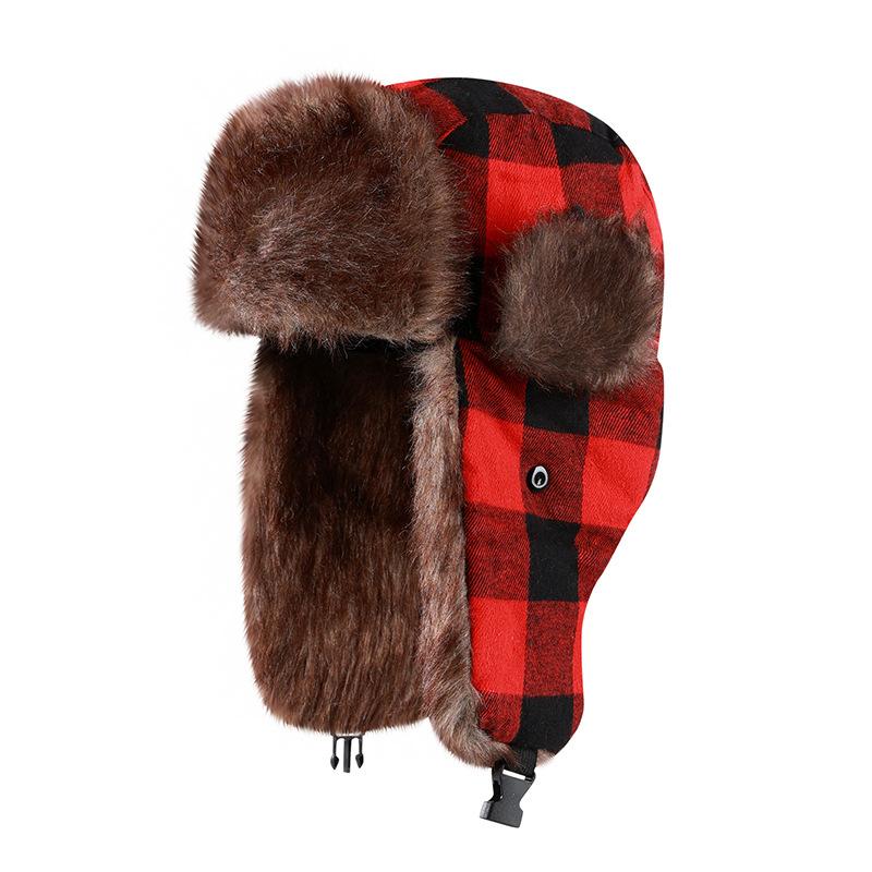 Мужская модная зимняя теплая клетчатая шапка-ушанка с утолщенной флисовой подкладкой, термозащитная ухо-защитная шапка для отдыха на природе