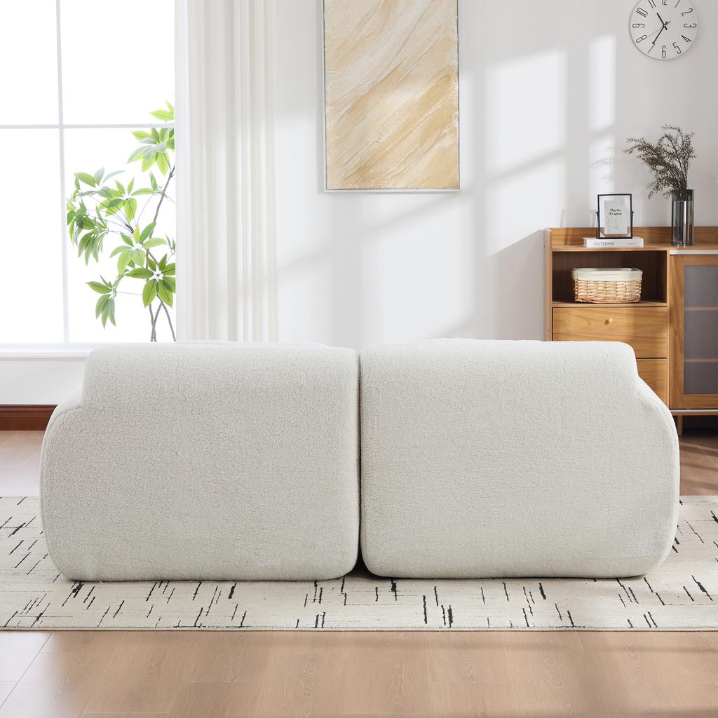 Modular compression sofa made of chenille fabric, filled with 30D high-elastic foam. Easy to move, non-slip base, ideal for living room. Ivory