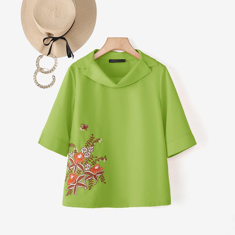 ZANZEA Женская повседневная блузка с высоким воротником, свободного кроя, с цветочной вышивкой, с рукавом три четверти, летняя